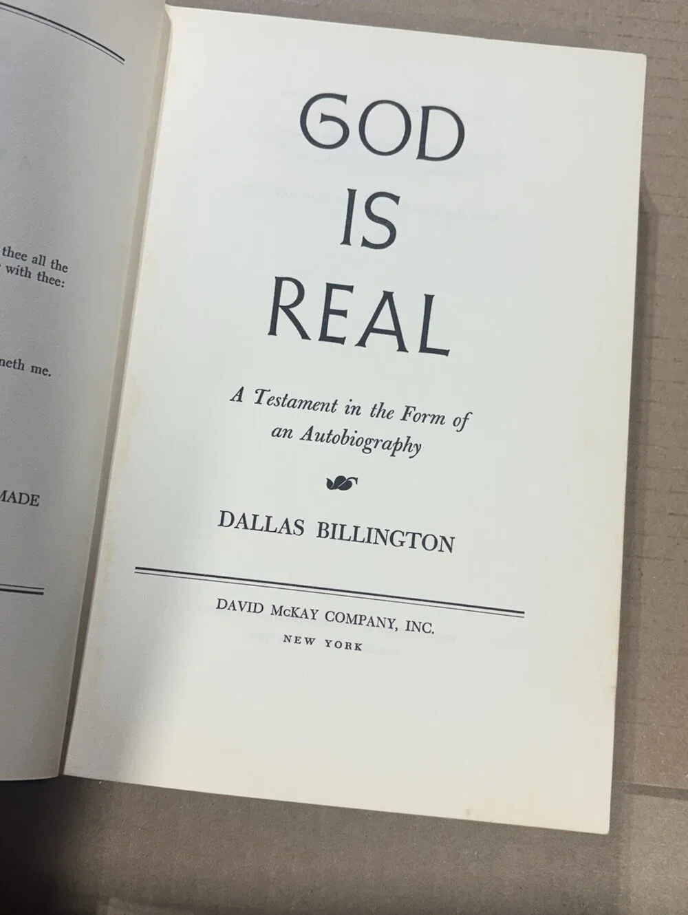God is Real by Dallas F. Billington HCDJ 1962 Testament Autobiography Signed